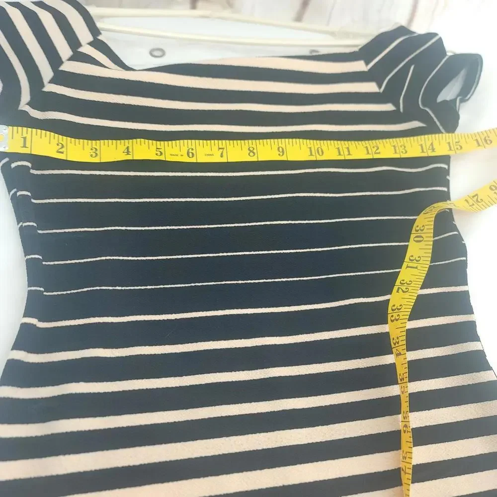 Brat Star Black Tan Horizontal Stripes Stretch Knit Size Medium A-line Dress